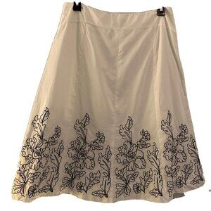 nine west women skirts white a-line below knee black embrodiery size 4